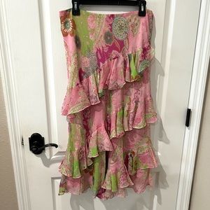 Ralph Lauren Floral/Paisley Pattern Silk Midi Skirt